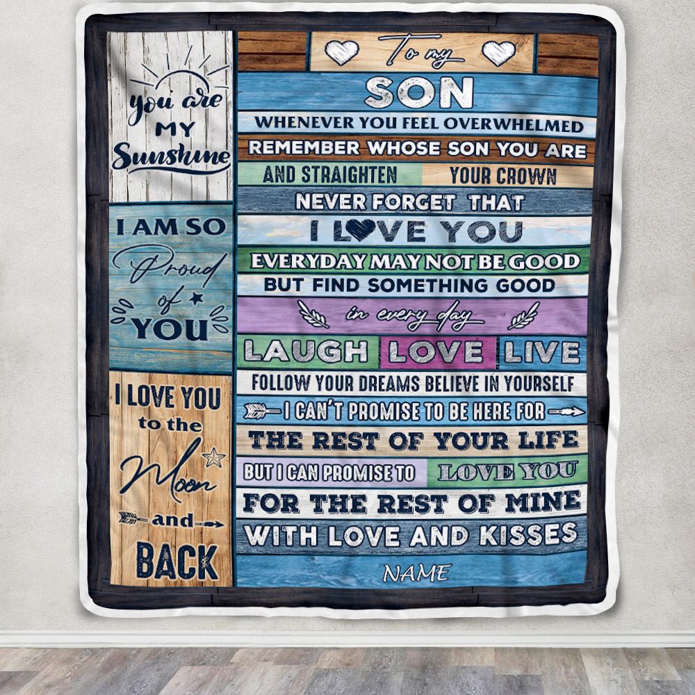 Personalized To My Son Blanket From Mom Dad Mother Wood Whenever You Feel Overwhelmed Son Birthday Graduation Christmas Customized Fleece Blanket | siriusteestore