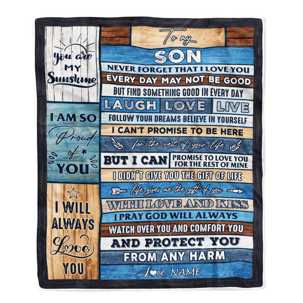 Personalized To My Son Blanket From Mom Dad Mother Wood You Are My Sunshine I Love You Son Birthday Graduation Christmas Customized Bed Fleece Throw Blanket | siriusteestore