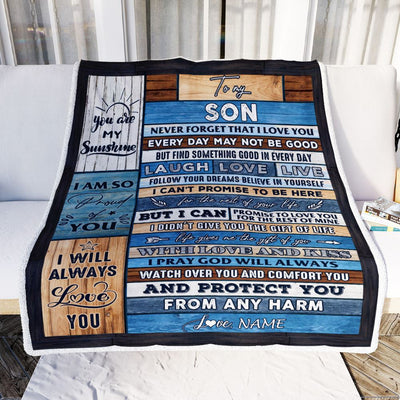 Personalized To My Son Blanket From Mom Dad Mother Wood You Are My Sunshine I Love You Son Birthday Graduation Christmas Customized Bed Fleece Throw Blanket | siriusteestore
