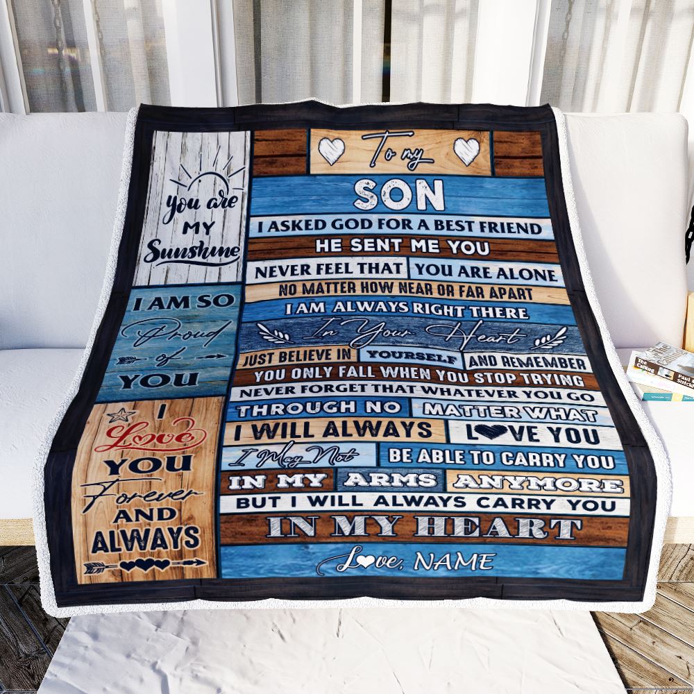 Personalized To My Son Blanket From Mom Dad Wood I Asked God For A Best Friend Son Birthday Christmas Customized Bed Fleece Throw Blanket | siriusteestore