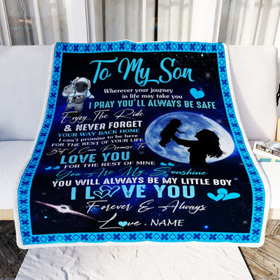Personalized To My Son Blanket From Mom Mother Wherever Your Journey My Little Boy Son Birthday Graduation Christmas Customized Bed Fleece Throw Blanket | siriusteestore