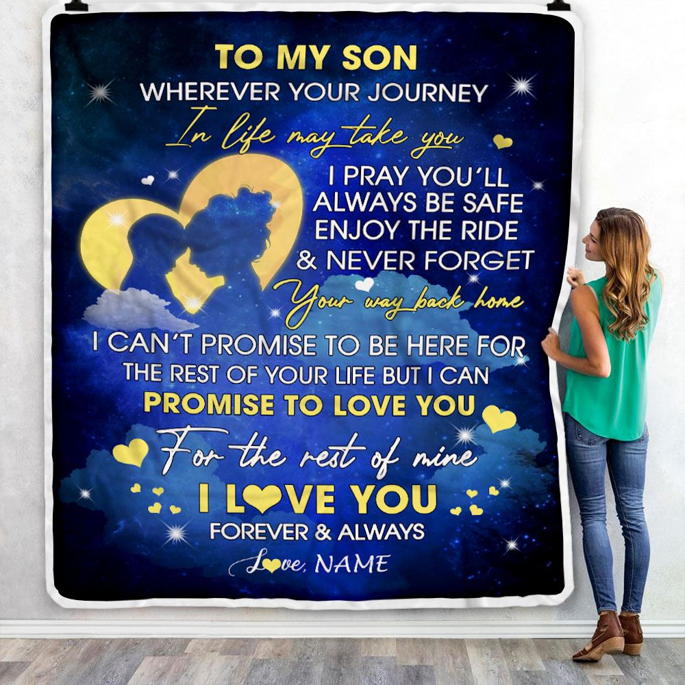 Personalized To My Son Blanket From Mom Mother Wherever Your Journey Son Birthday Graduation Christmas Customized Bed Fleece Throw Blanket | siriusteestore