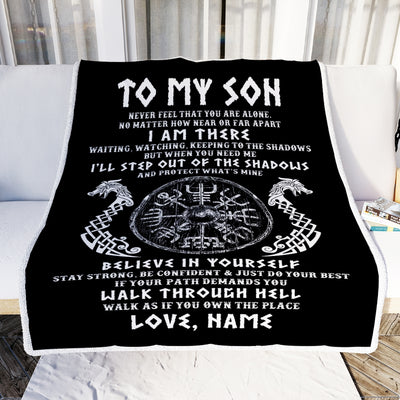 Personalized To My Son Blanket Viking Never Feel You Are Alone Odin Scandinavian Norse Runes Son Birthday Christmas Customized Bed Fleece Throw Blanket | siriusteestore