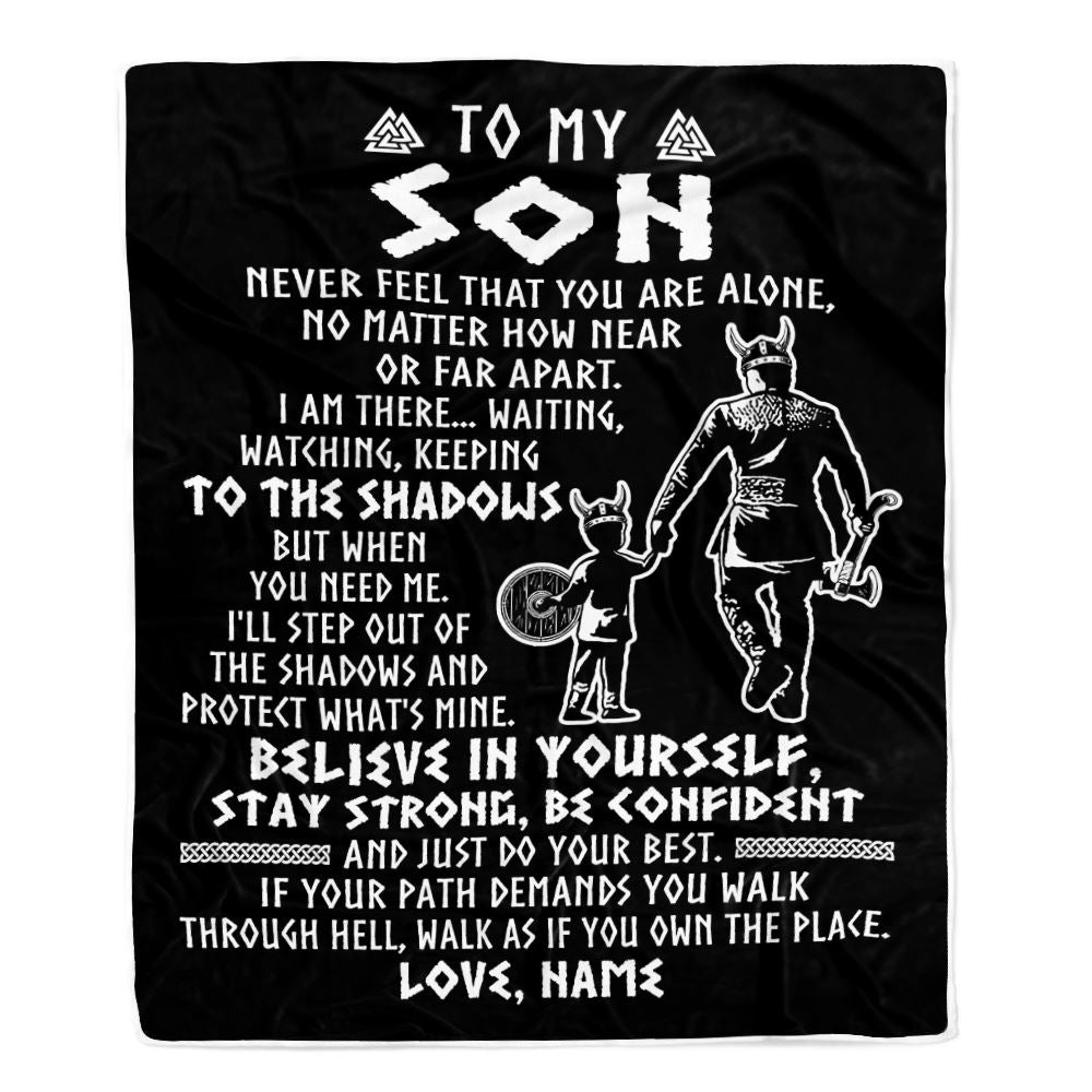 Personalized To My Son Blanket Viking Never Feel You Are Alone Scandinavian Runes Viking Son Birthday Christmas Customized Bed Fleece Blanket | siriusteestore
