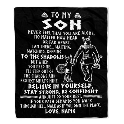 Personalized To My Son Blanket Viking Never Feel You Are Alone Scandinavian Runes Viking Son Birthday Christmas Customized Bed Fleece Blanket | siriusteestore