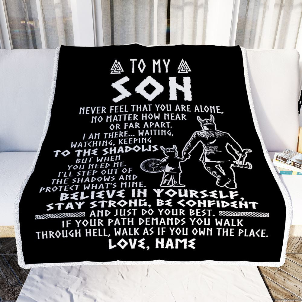 Personalized To My Son Blanket Viking Never Feel You Are Alone Scandinavian Runes Viking Son Birthday Christmas Customized Bed Fleece Blanket | siriusteestore