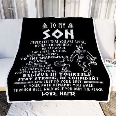 Personalized To My Son Blanket Viking Never Feel You Are Alone Scandinavian Runes Viking Son Birthday Christmas Customized Bed Fleece Blanket | siriusteestore
