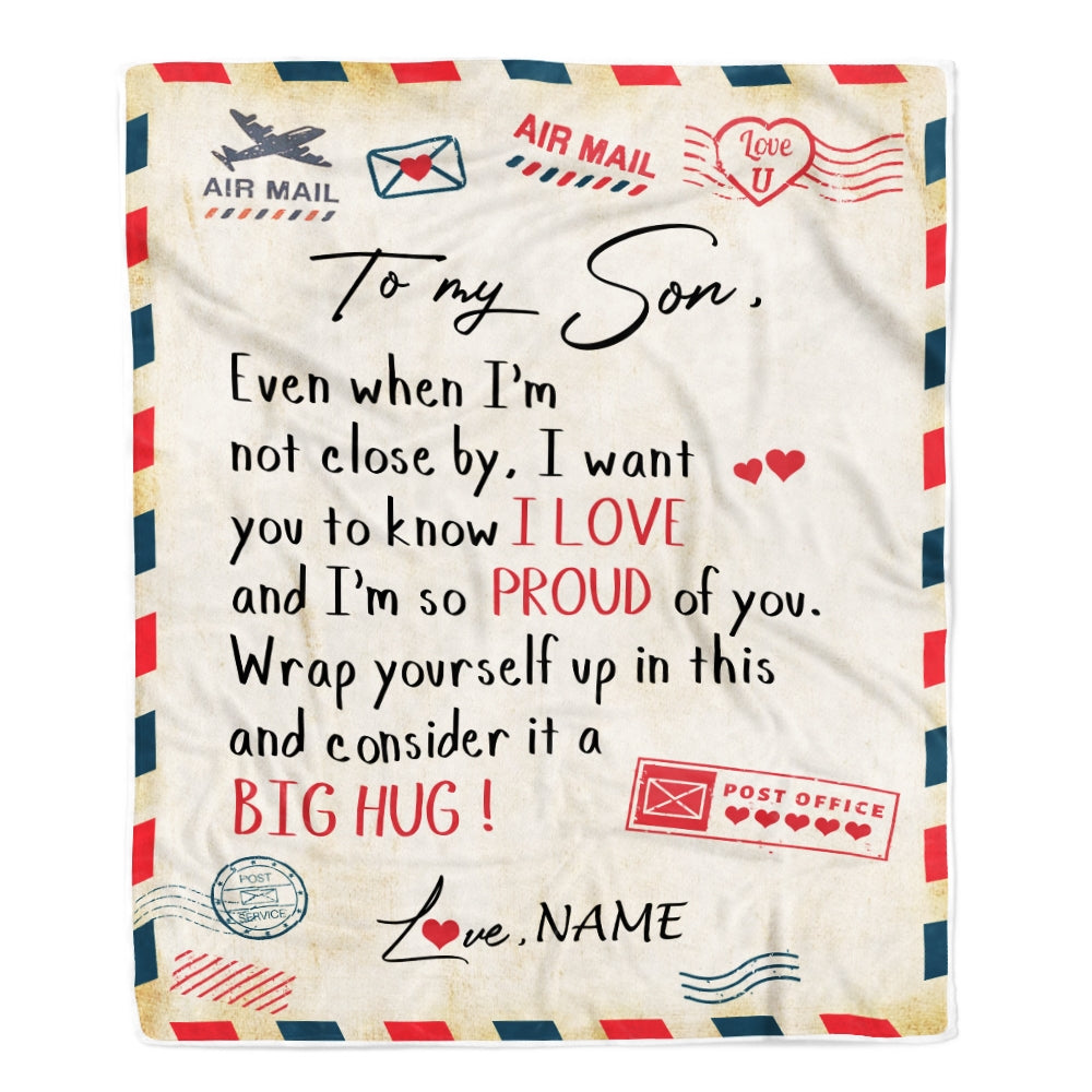 Personalized To My Son Blanket from Mom Dad Proud Of You Air Mail Letter Son Birthday Graduation Christmas Gift Customized Bed Quilt Fleece Throw Blanket | siriusteestore