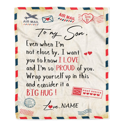 Personalized To My Son Blanket from Mom Dad Proud Of You Air Mail Letter Son Birthday Graduation Christmas Gift Customized Bed Quilt Fleece Throw Blanket | siriusteestore