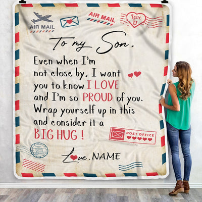 Personalized To My Son Blanket from Mom Dad Proud Of You Air Mail Letter Son Birthday Graduation Christmas Gift Customized Bed Quilt Fleece Throw Blanket | siriusteestore