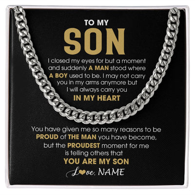 Cuban Link Chain Necklace | Personalized To My Son Cuban Necklace From Mom Dad Mother Father Proud Of The Man Son Birthday Graduation Christmas Customized Gift Box Message Card | siriusteestore