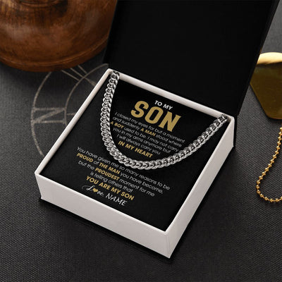 Cuban Link Chain Necklace | Personalized To My Son Cuban Necklace From Mom Dad Mother Father Proud Of The Man Son Birthday Graduation Christmas Customized Gift Box Message Card | siriusteestore