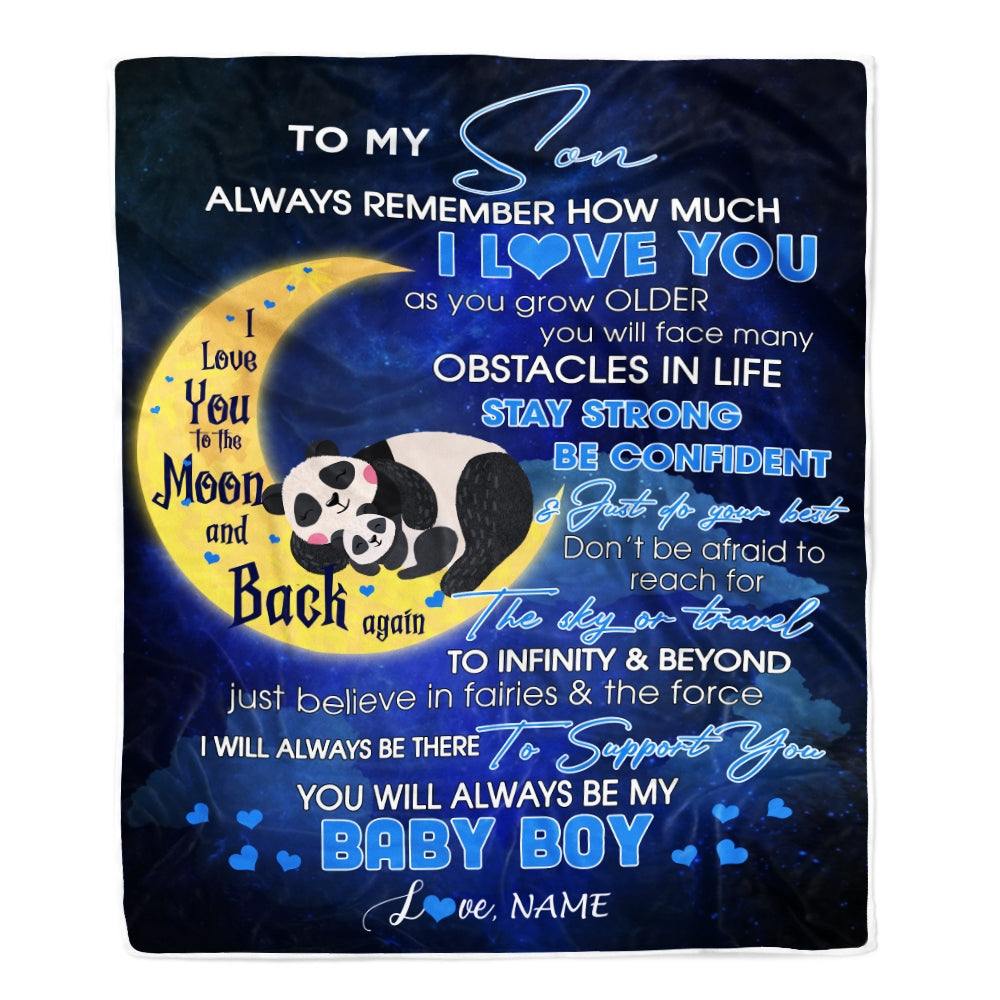 Personalized To My Son I Love You Forever From Mom Dad Panda Son Birthday Christmas Thanksgiving Graduation Customized Fleece Blanket | siriusteestore
