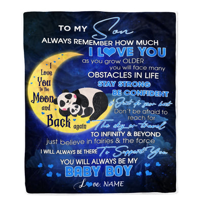 Personalized To My Son I Love You Forever From Mom Dad Panda Son Birthday Christmas Thanksgiving Graduation Customized Fleece Blanket | siriusteestore