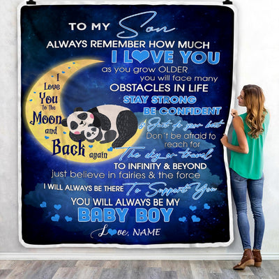 Personalized To My Son I Love You Forever From Mom Dad Panda Son Birthday Christmas Thanksgiving Graduation Customized Fleece Blanket | siriusteestore