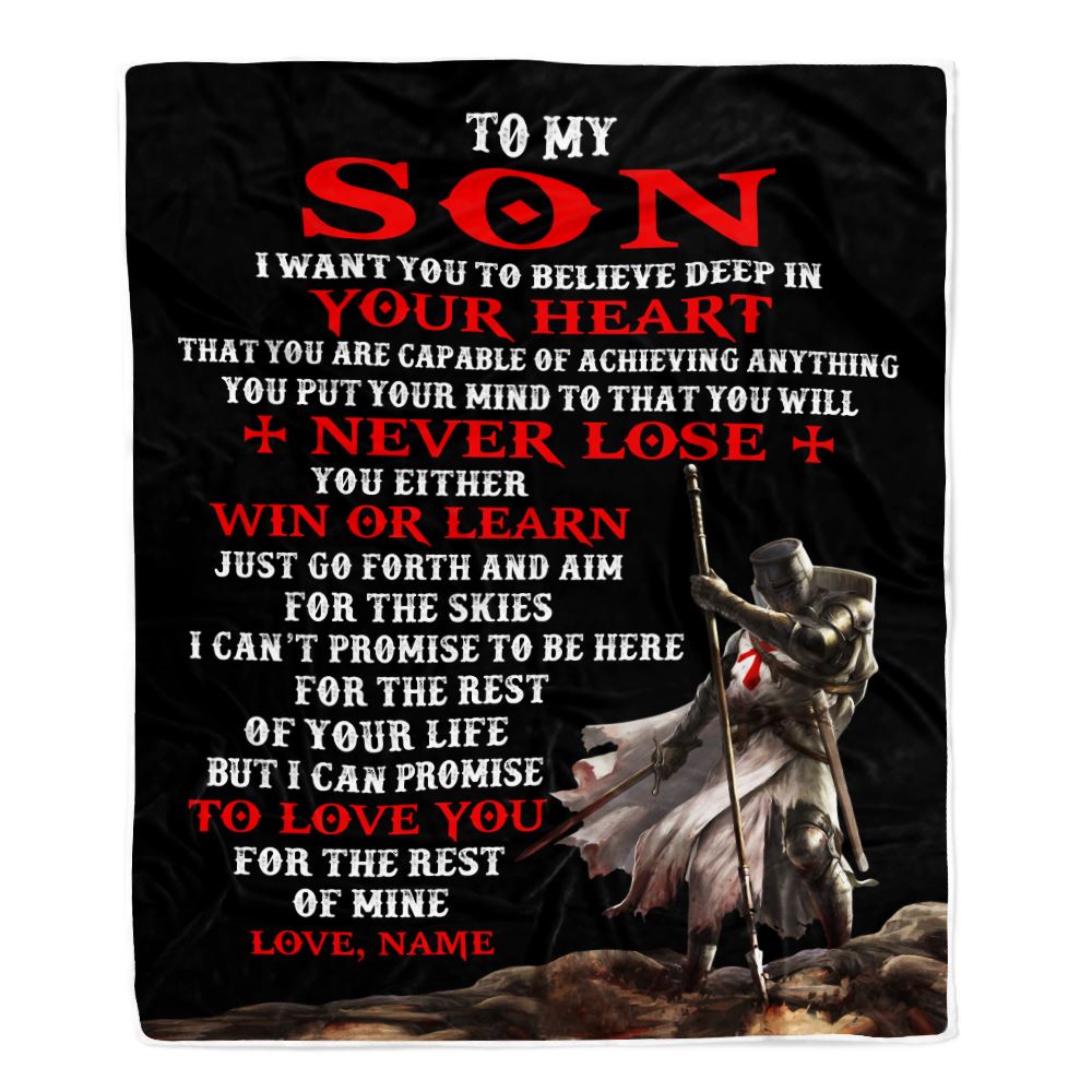 Personalized To My Son Knight Templar Blanket From Dad Father You Will Never Lose Son Birthday Graduation Christmas Customized Bed Fleece Blanket | siriusteestore