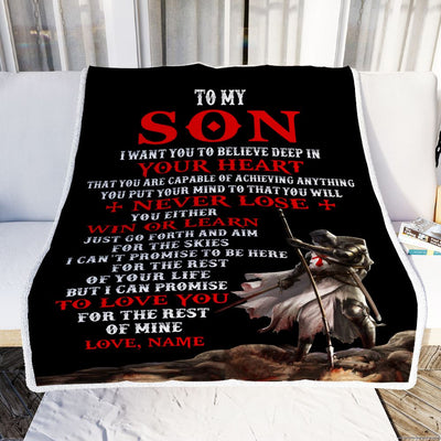 Personalized To My Son Knight Templar Blanket From Dad Father You Will Never Lose Son Birthday Graduation Christmas Customized Bed Fleece Blanket | siriusteestore
