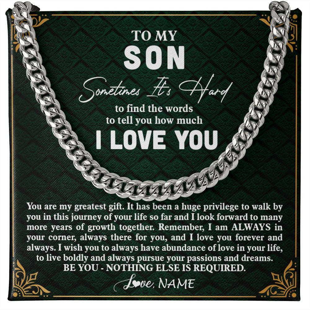 Cuban Link Chain Necklace | Personalized To My Son Necklace Cuban From Mom Dad Mother Father You Are My Greatest Gift Son Birthday Graduation Christmas Customized Gift Box Message Card | siriusteestore