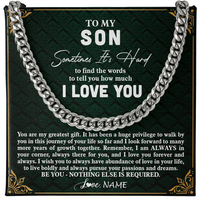 Cuban Link Chain Necklace | Personalized To My Son Necklace Cuban From Mom Dad Mother Father You Are My Greatest Gift Son Birthday Graduation Christmas Customized Gift Box Message Card | siriusteestore