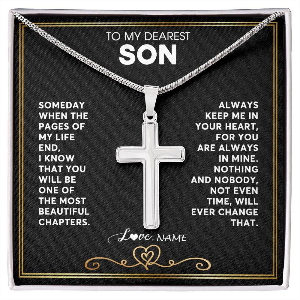 Stainless Cross Necklace | Personalized To My Son Necklace From Mom Dad Father When The Pages Of My Life End Son Birthday Graduation Christmas Pendant Customized Gift Box Message Card | siriusteestore