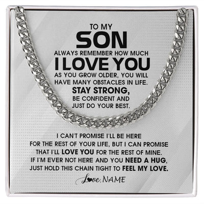 Cuban Link Chain Necklace | Personalized To My Son Necklace From Mom Dad Mother Father Always Remember I Love You Son Birthday Graduation Christmas Customized Gift Box Message Card | siriusteestore