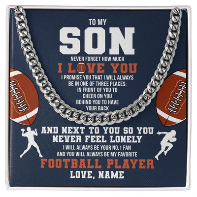 Cuban Link Chain Necklace | Personalized To My Son Necklace From Mom Dad Mother Father Never Forget I Love You Football Son Birthday Christmas Customized Gift Box Message Card | siriusteestore