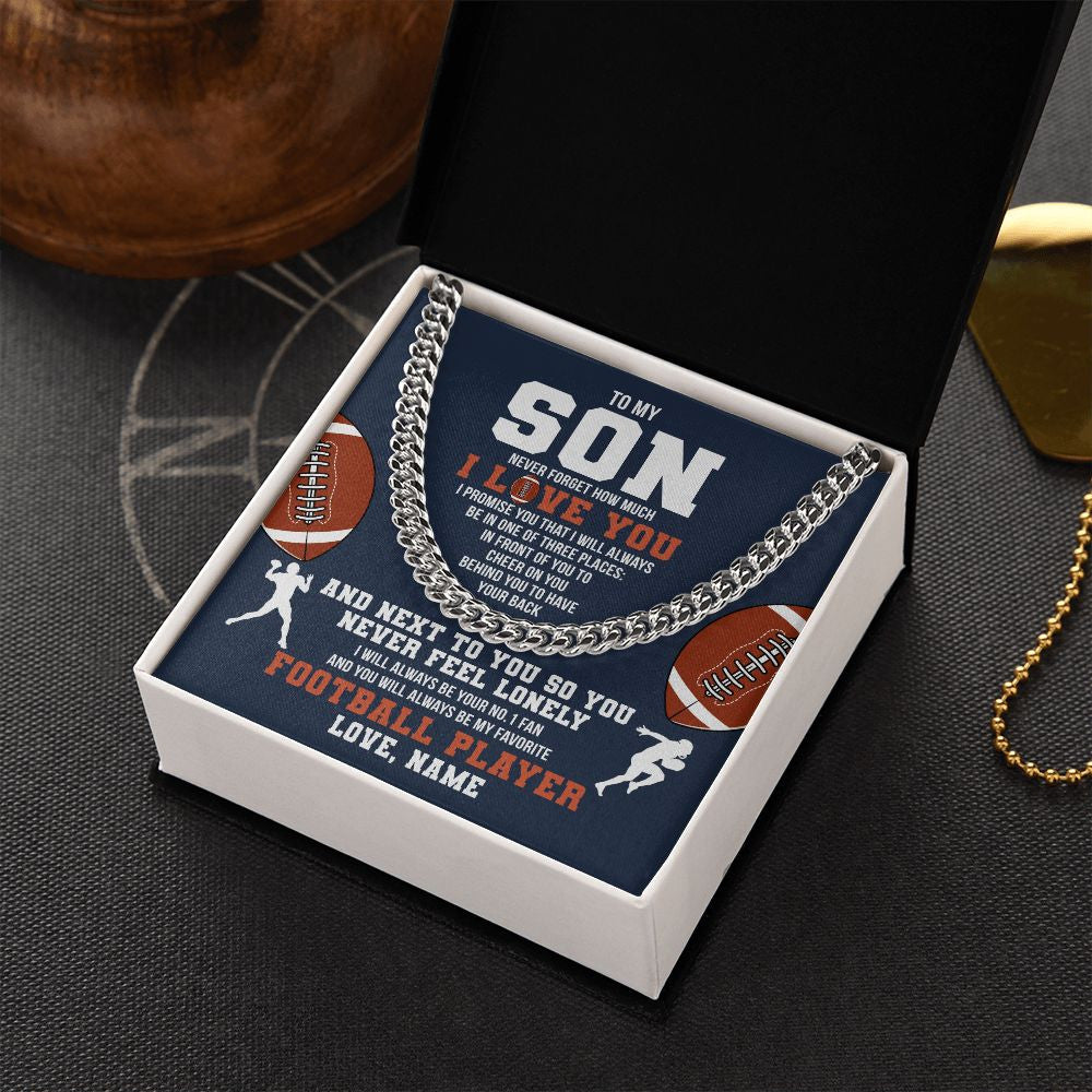 Cuban Link Chain Necklace | Personalized To My Son Necklace From Mom Dad Mother Father Never Forget I Love You Football Son Birthday Christmas Customized Gift Box Message Card | siriusteestore