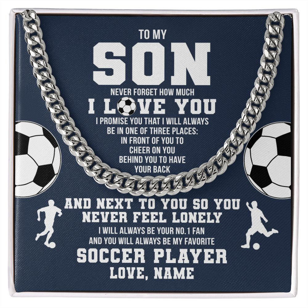 Cuban Link Chain Necklace | Personalized To My Son Necklace From Mom Dad Mother Father Never Forget I Love You Soccer Son Birthday Christmas Customized Gift Box Message Card | siriusteestore