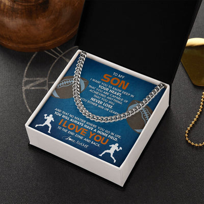 Cuban Link Chain Necklace | Personalized To My Son Necklace From Mom Dad Mother Father Never Lose Football Son Birthday Graduation Christmas Customized Gift Box Message Card | siriusteestore