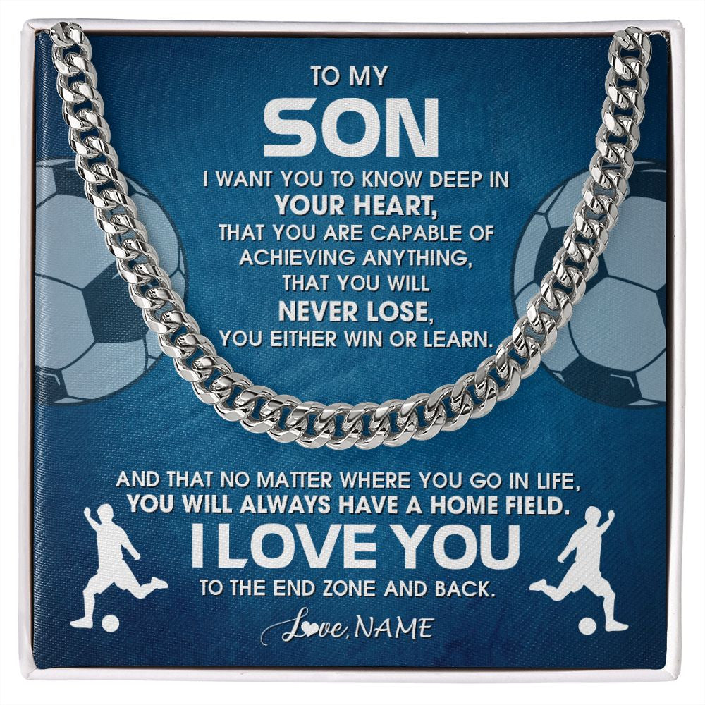 Cuban Link Chain Necklace | Personalized To My Son Necklace From Mom Dad Mother Father Never Lose Soccer Son Birthday Graduation Christmas Customized Gift Box Message Card | siriusteestore