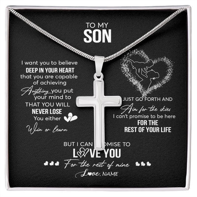 Stainless Cross Necklace | Personalized To My Son Necklace From Mom Mother Promise To Love You Son Birthday Graduation Christmas Pendant Customized Gift Box Message Card | siriusteestore
