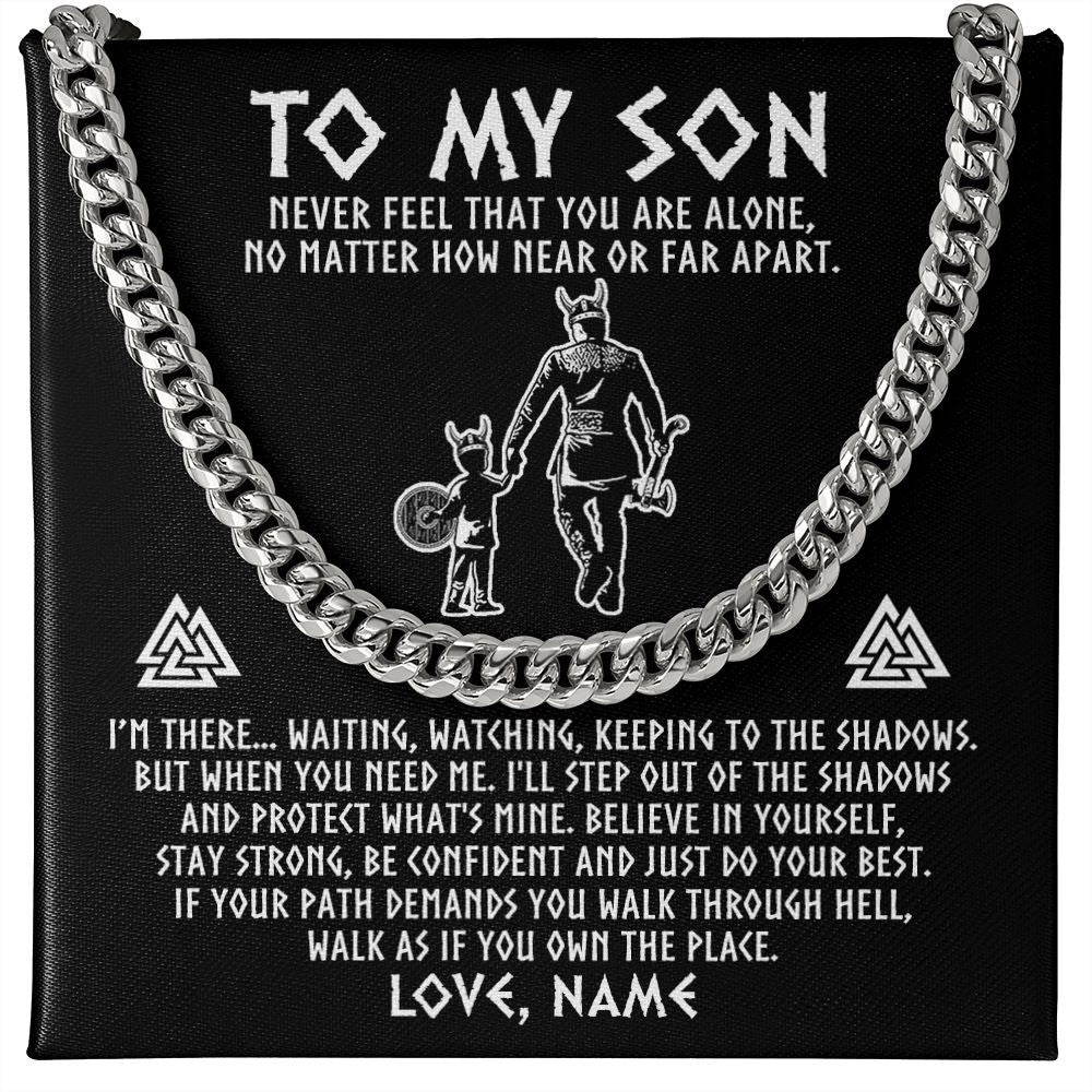 Cuban Link Chain Necklace | Personalized To My Son Necklace Viking Never Feel You Are Alone Scandinavian Runes Viking Son Birthday Christmas Customized Gift Box Message Card | siriusteestore