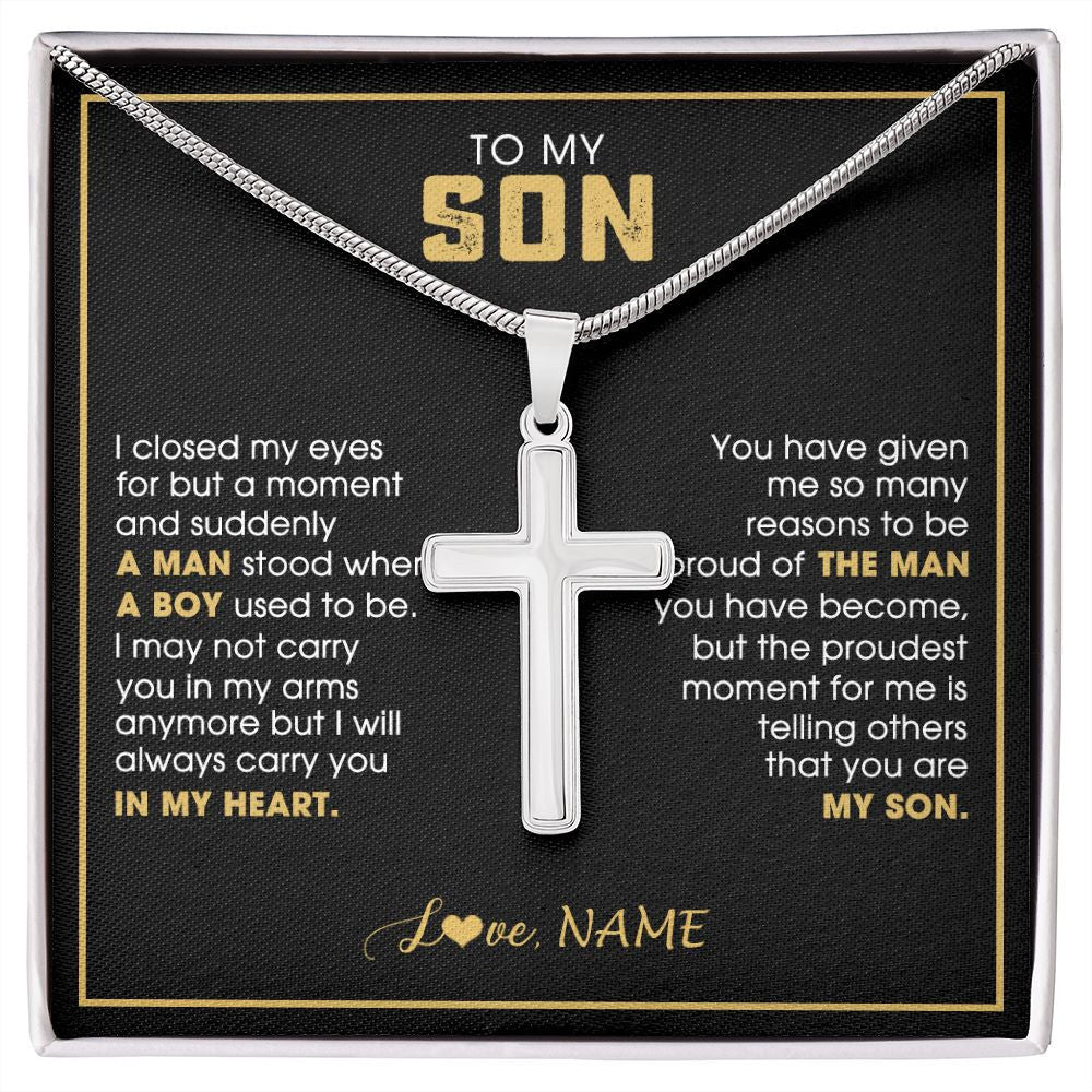 Stainless Cross Necklace | Personalized To My Son Necklace from Mom Mother Dad I Closed My Eyes For A Moment Son Birthday Graduation Christmas Jewelry Customized Gift Box Message Card | siriusteestore