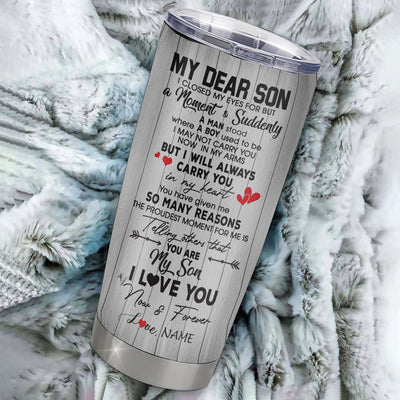 Personalized To My Son Nephew From Mom Mother Stainless Steel Cup I Love You Letters For Him Son Birthday Graduation Christmas Travel Mug | siriusteestore
