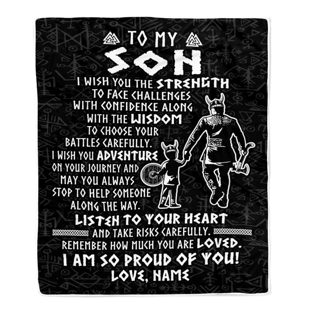 Personalized To My Son Viking Blanket From Dad Father I Am So Proud Of You Runes Viking Son Birthday Christmas Customized Bed Fleece Blanket | siriusteestore
