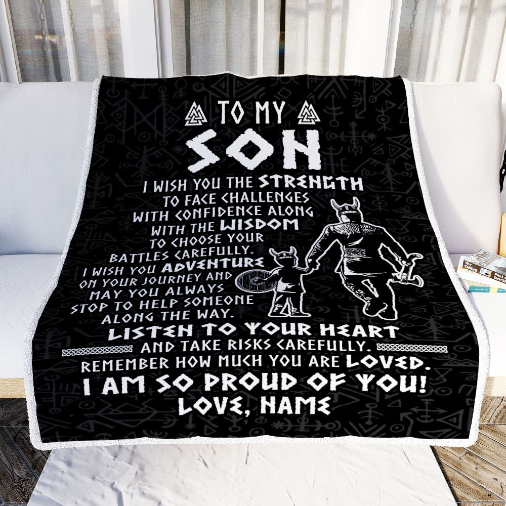 Personalized To My Son Viking Blanket From Dad Father I Am So Proud Of You Runes Viking Son Birthday Christmas Customized Bed Fleece Blanket | siriusteestore