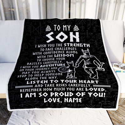 Personalized To My Son Viking Blanket From Dad Father I Am So Proud Of You Runes Viking Son Birthday Christmas Customized Bed Fleece Blanket | siriusteestore