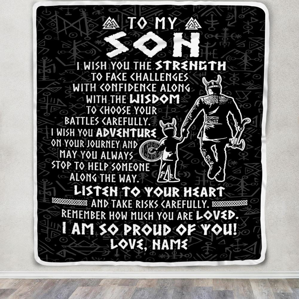 Personalized To My Son Viking Blanket From Dad Father I Am So Proud Of You Runes Viking Son Birthday Christmas Customized Bed Fleece Blanket | siriusteestore