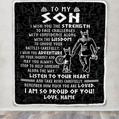 Personalized To My Son Viking Blanket From Dad Father I Am So Proud Of You Runes Viking Son Birthday Christmas Customized Bed Fleece Blanket | siriusteestore