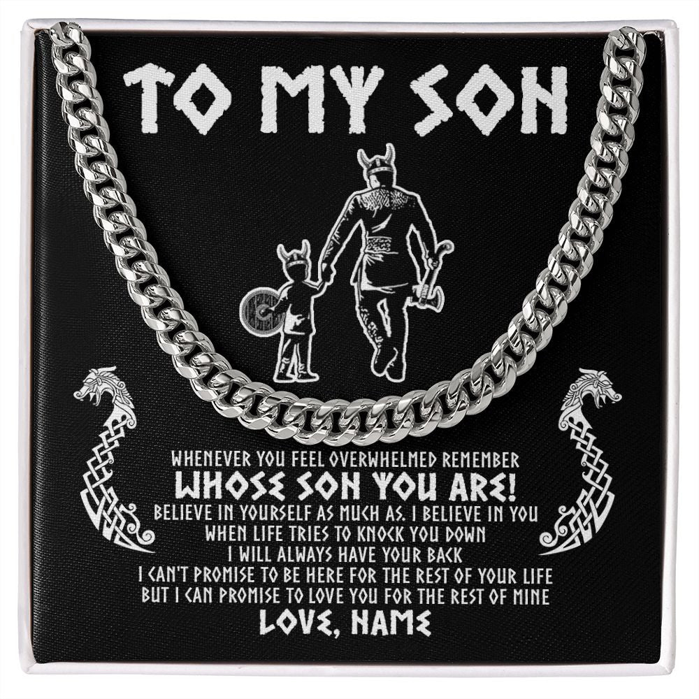 Cuban Link Chain Necklace | Personalized To My Son Viking Necklace From Dad Father Whenever You Feel Overwhelmed Son Birthday Christmas Customized Gift Box Message Card | siriusteestore