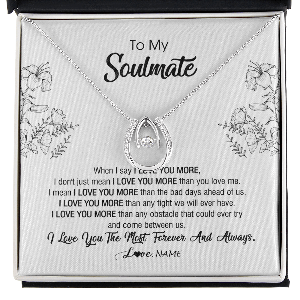 Lucky In Love Necklace | Personalized To My Soulmate Necklace For Women Future Wife Girlfriend Love You Birthday Anniversary Wedding Valentines Day Christmas Customized Message Card | siriusteestore