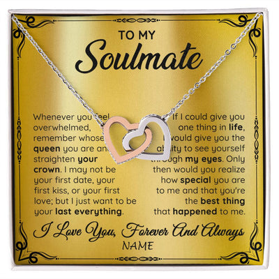 Interlocking Hearts Necklace | Personalized To My Soulmate Necklace For Women Hot Wife Romantic From Husband Birthday Anniversary Wedding Valentines Day Customized Gift Box Message Card | siriusteestore