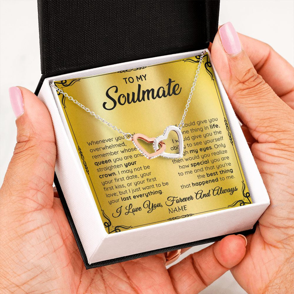 Interlocking Hearts Necklace | Personalized To My Soulmate Necklace For Women Hot Wife Romantic From Husband Birthday Anniversary Wedding Valentines Day Customized Gift Box Message Card | siriusteestore