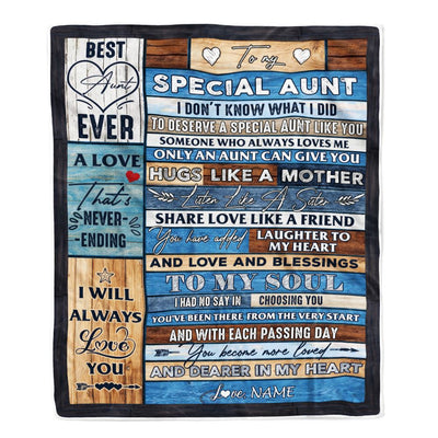 Personalized To My Special Aunt Blanket From Niece Nephew Wood Letter Best Aunt Ever Birthday Mothers Day Christmas Thanksgiving Customized Fleece Blanket | siriusteestore