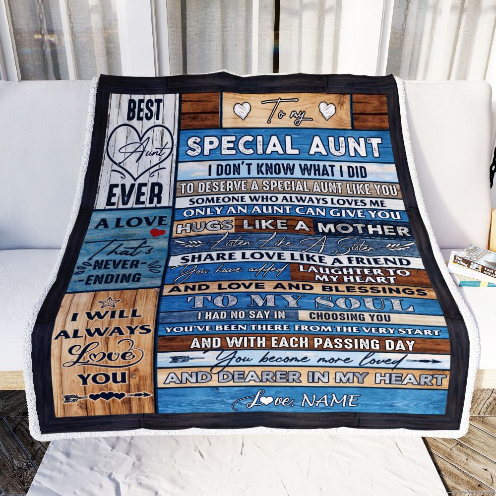 Personalized To My Special Aunt Blanket From Niece Nephew Wood Letter Best Aunt Ever Birthday Mothers Day Christmas Thanksgiving Customized Fleece Blanket | siriusteestore