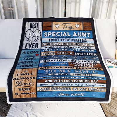 Personalized To My Special Aunt Blanket From Niece Nephew Wood Letter Best Aunt Ever Birthday Mothers Day Christmas Thanksgiving Customized Fleece Blanket | siriusteestore