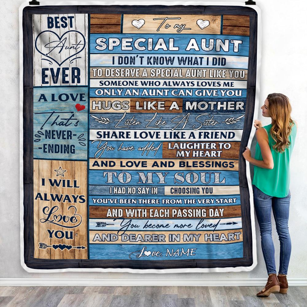 Personalized To My Special Aunt Blanket From Niece Nephew Wood Letter Best Aunt Ever Birthday Mothers Day Christmas Thanksgiving Customized Fleece Blanket | siriusteestore