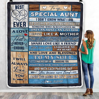 Personalized To My Special Aunt Blanket From Niece Nephew Wood Letter Best Aunt Ever Birthday Mothers Day Christmas Thanksgiving Customized Fleece Blanket | siriusteestore