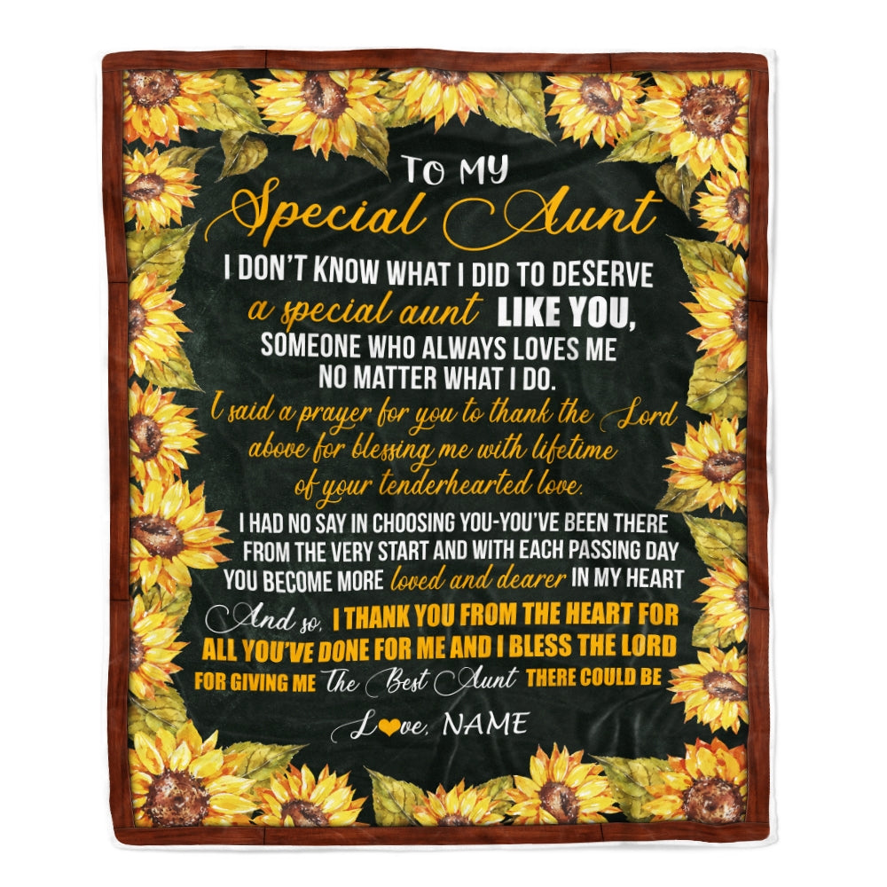 Personalized To My Special Aunt Blanket from Niece Nephew Thank you The Best Aunt Birthday Mothers Day Thanksgiving Christmas Customized Fleece Blanket | siriusteestore