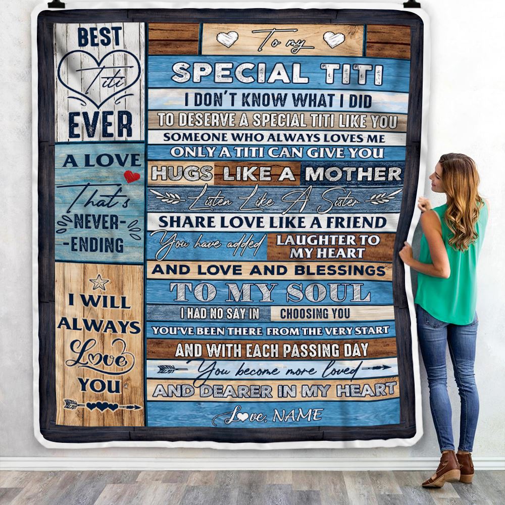 Personalized To My Special Titi Blanket From Niece Nephew Wood Letter Best Titi Ever Birthday Mothers Day Christmas Thanksgiving Customized Fleece Blanket | siriusteestore